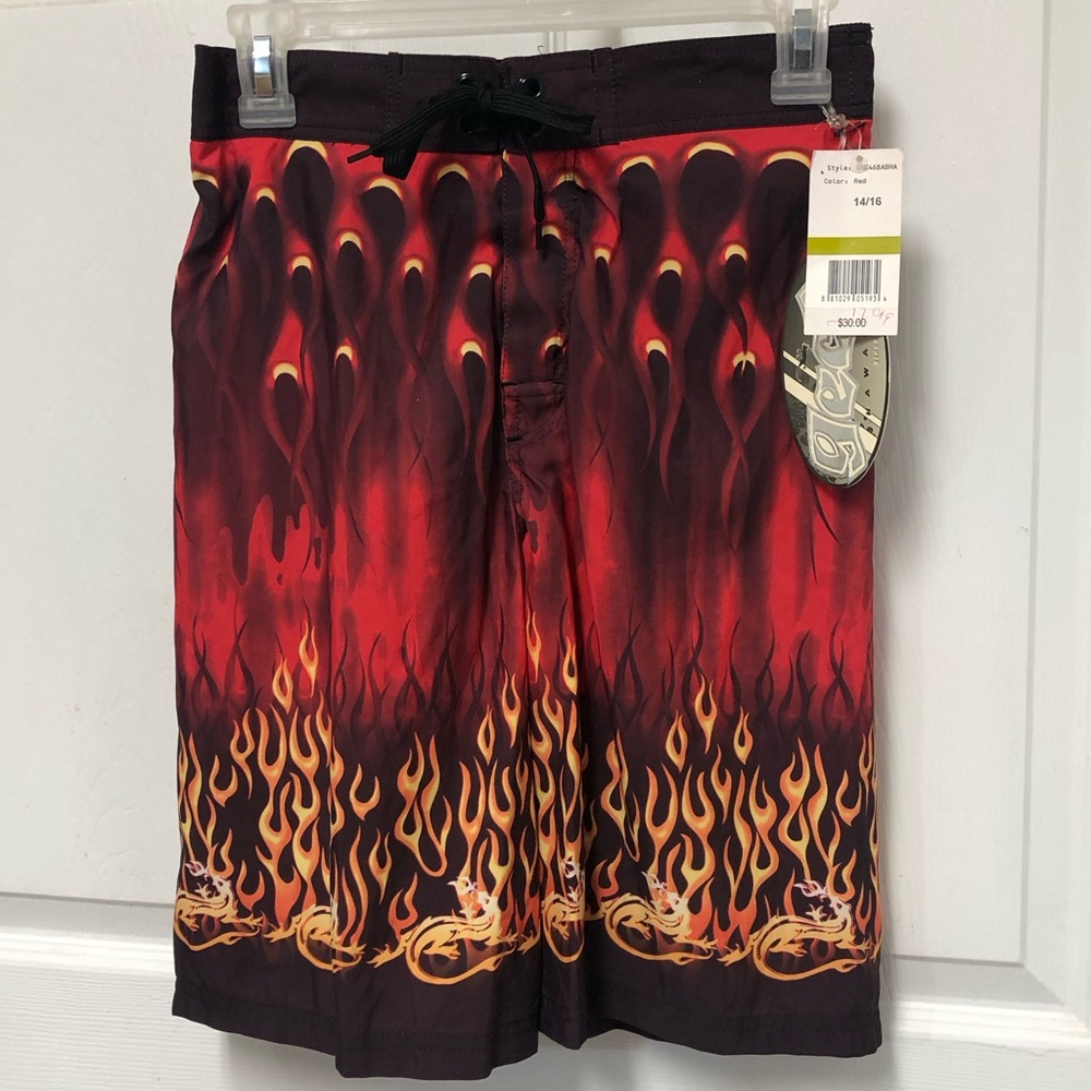 GECKO Hawaii Flame Pattern Boys Swim Shorts